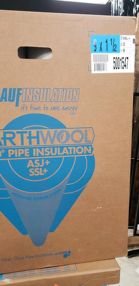Knauf 5001547 Earthwool 1000° Pipe Insulation 9" × 1- 1/2" Bulk Quantity 3 Pcs