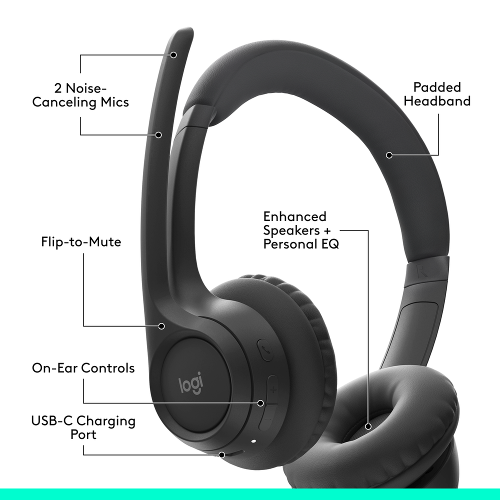 Logitech - Zone 300 Wireless Bluetooth On-ear Headset With Noise-Canceling Mi...