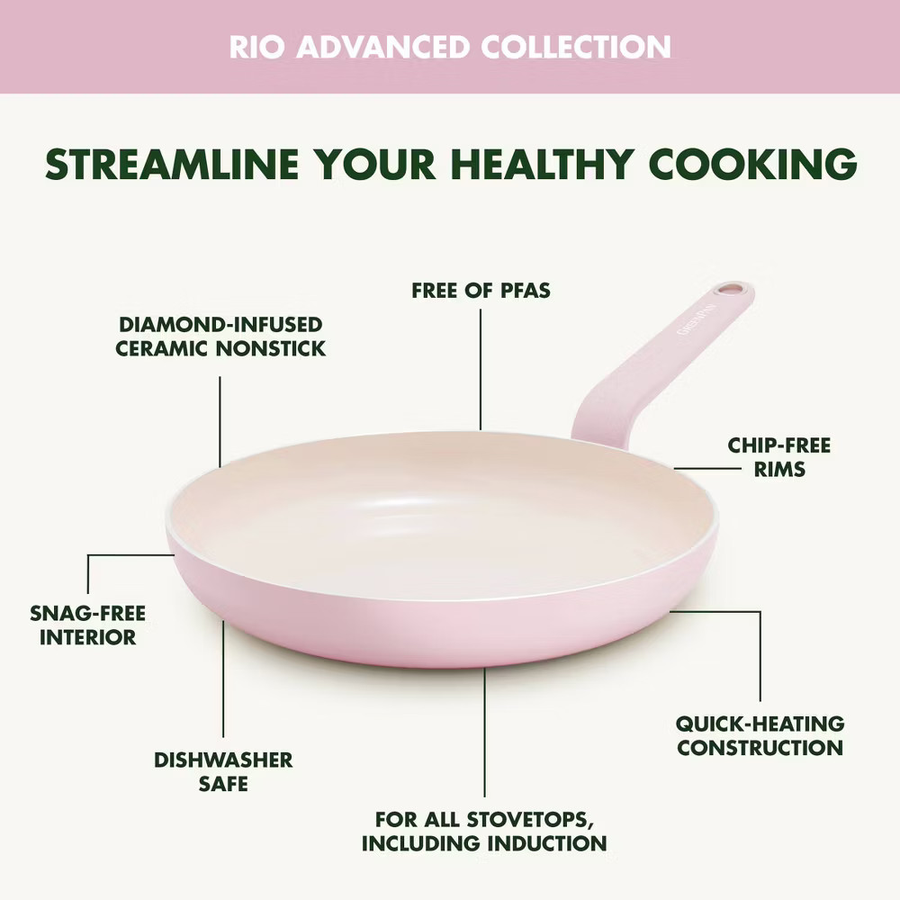 GreenPan Rio Advanced 10pc Ceramic Nonstick Cookware Set Pink
