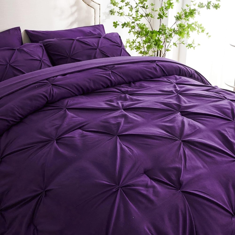 7pc Purple Comforter Set Queen Size W/ Sheets Pintuck 7 Piece Bedding Comforters