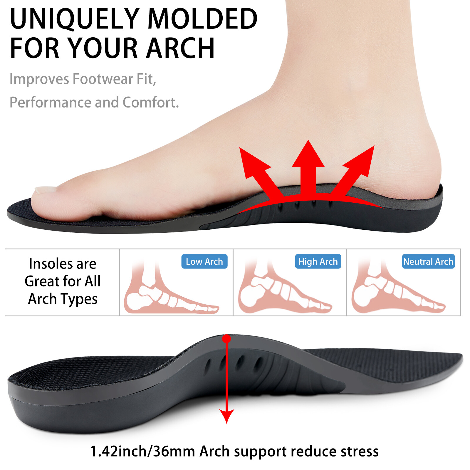 Insoles Plantar Fasciitis Arch Support Orthotic Insole for Men&women