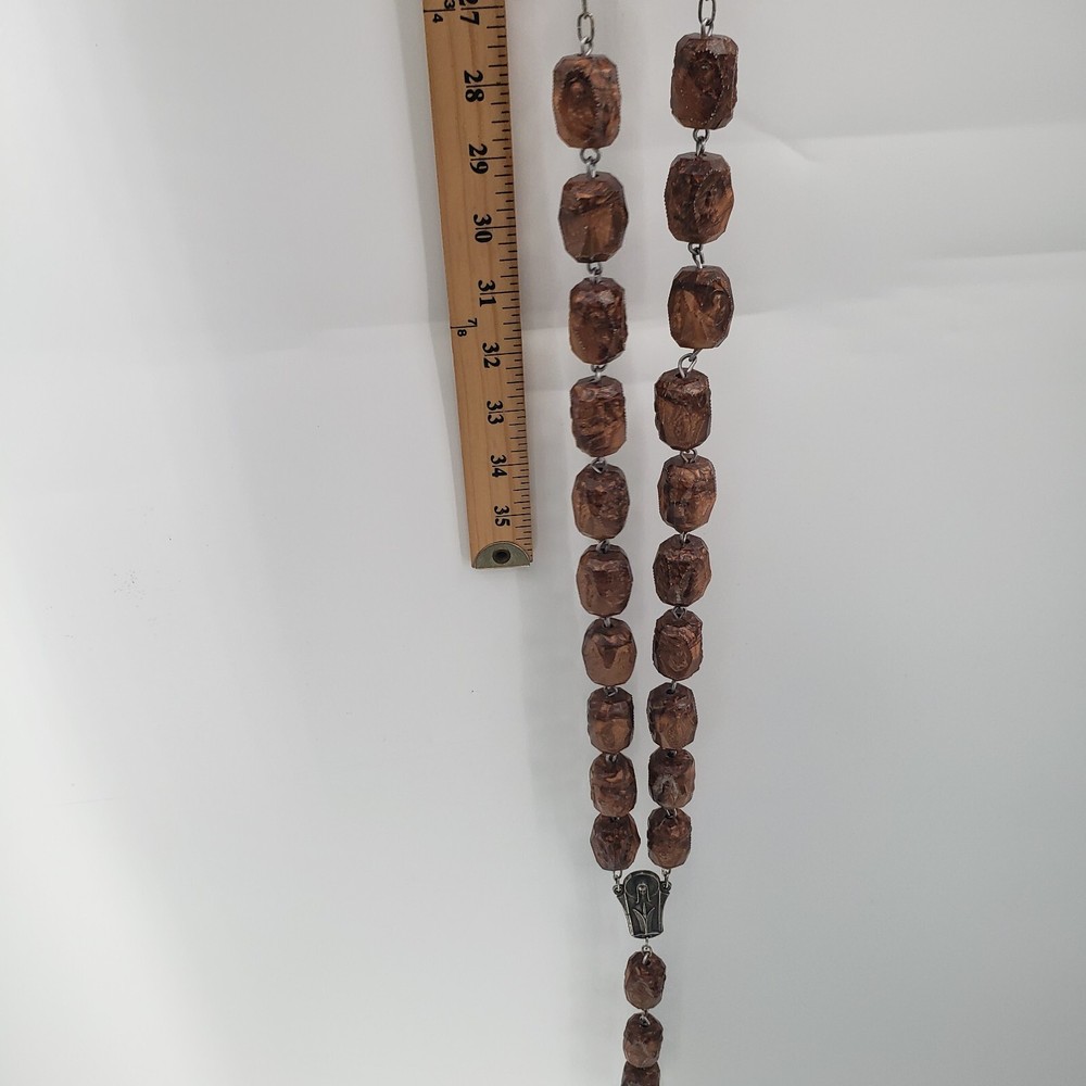 Saint Benedict Catholic Rosary Brown Bead Silver Cross 60" Gigantic Handmade