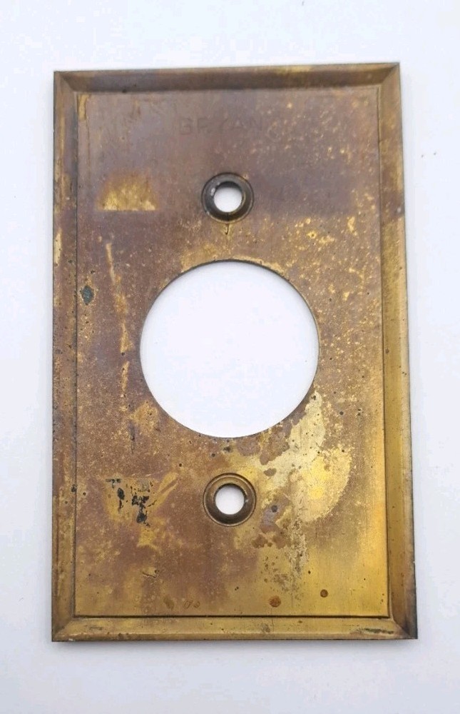 Vintage Brass Round Outlet Socket Wall Cover Plate Rectangle Old Hardware