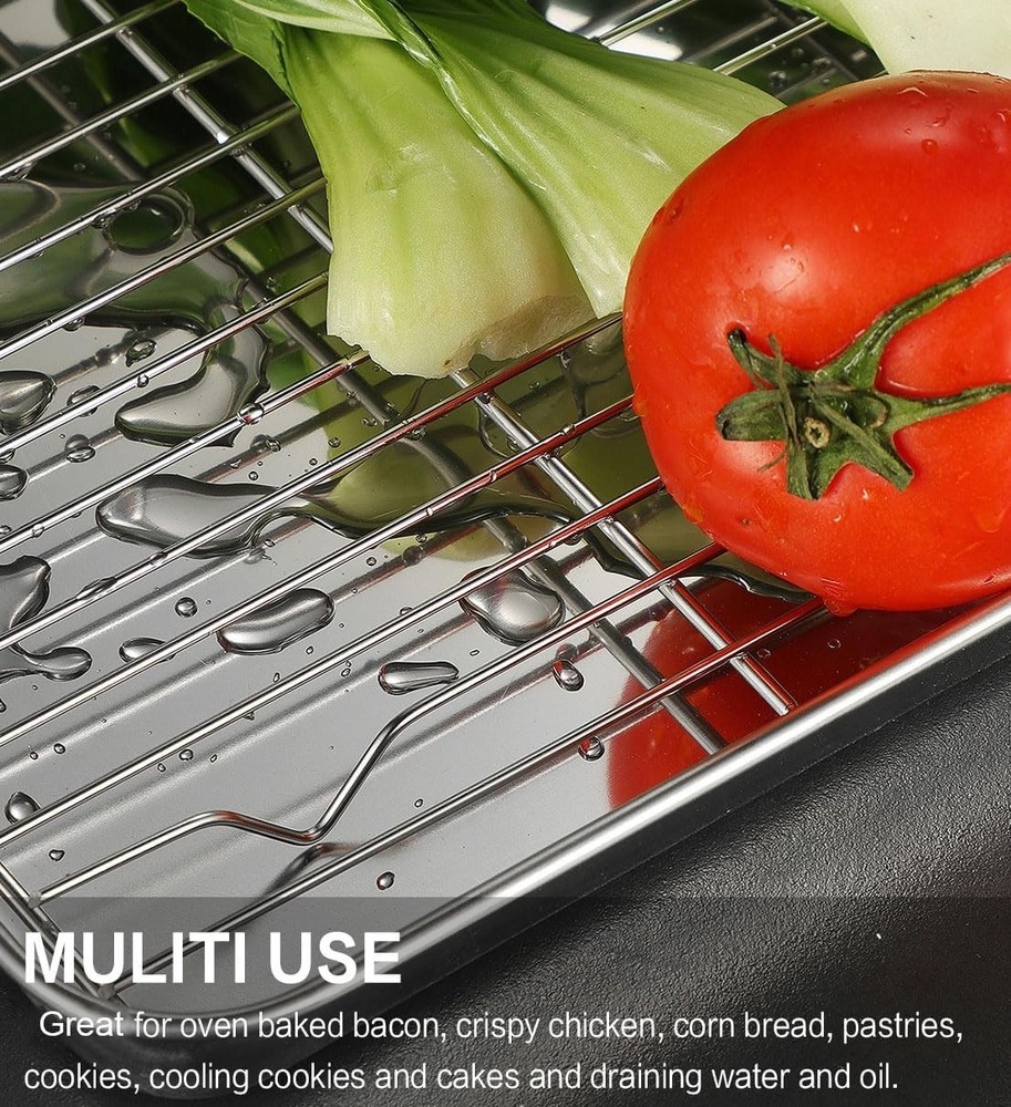 Stainless Steel Baking Sheet Tray Cooling Rack with Silicone 9pcs, Silver