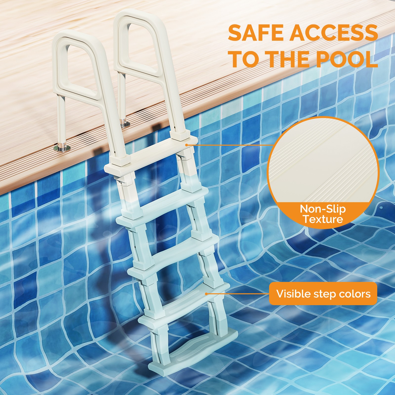 5 Step Ladder with Handrails of 300 lbs Capacity for 44in Swimming Pools