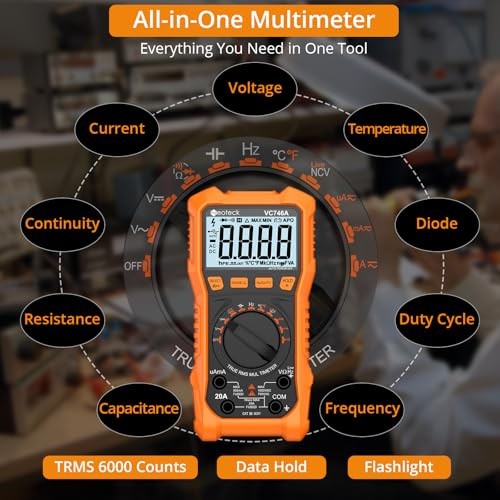 6000 Counts Digital Multimeter for DC AC Voltage/Current TRMS Voltmeter with