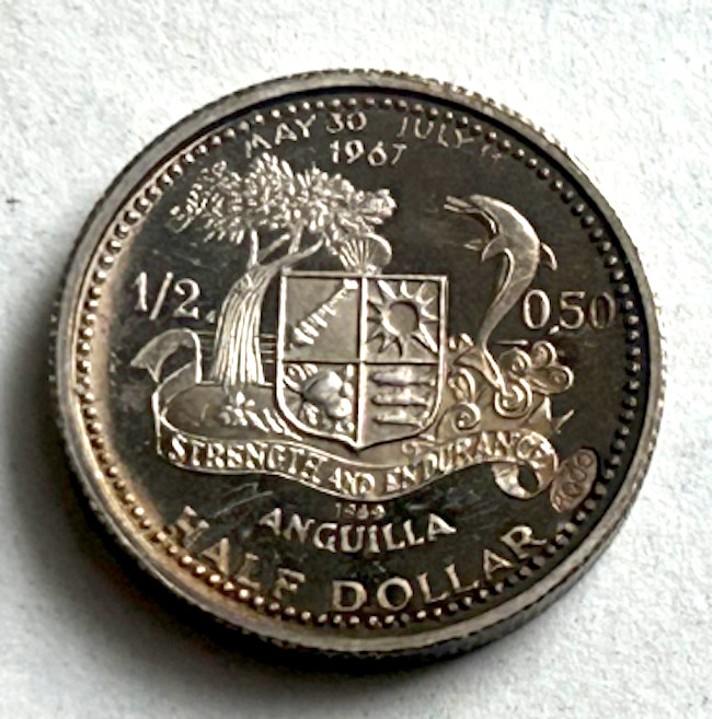 ANGUILLA SILVER PROOF HALF DOLLAR 1967