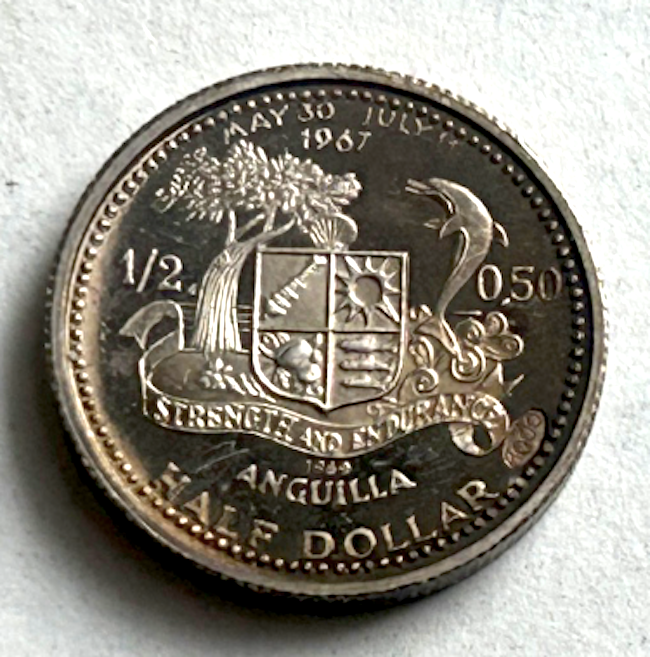 ANGUILLA SILVER PROOF HALF DOLLAR 1967