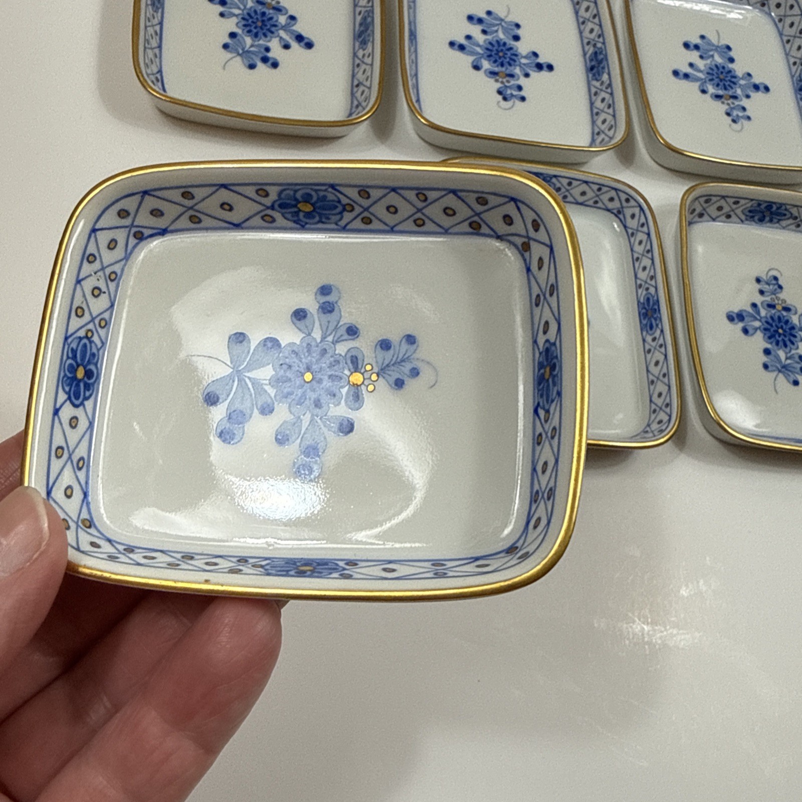 Set of 6 Herend Waldstein Porcelain Miniature Rectangular Pin Trinket Trays