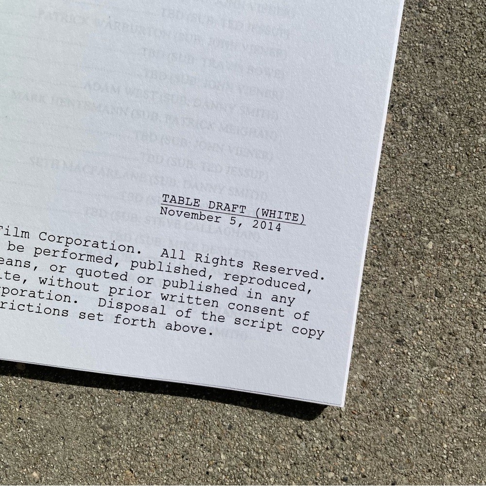 Family Guy John Viener Actor Writer 2014 Production Used Table Draft Script