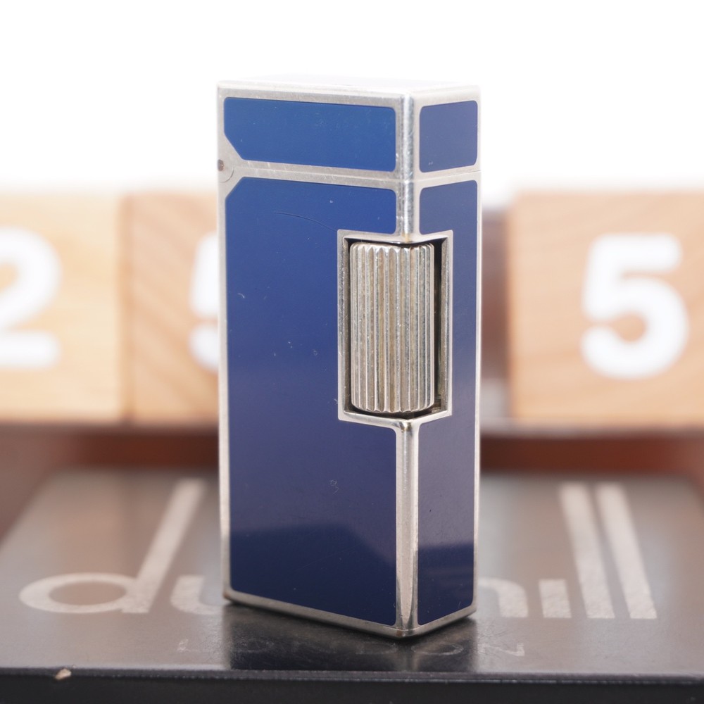 Dunhill Mini Lighter Silver & Blue Lacquer_Ultrasonically Cleaned_Working