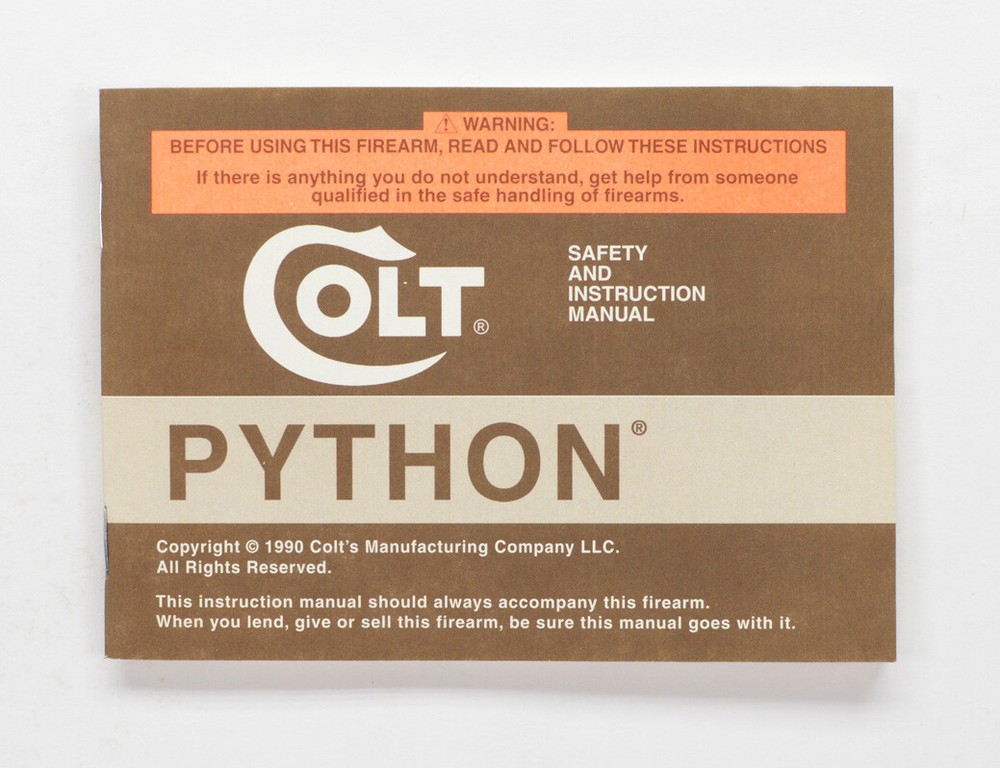 Colt Python Factory Paperwork Packet. 1990 Manual