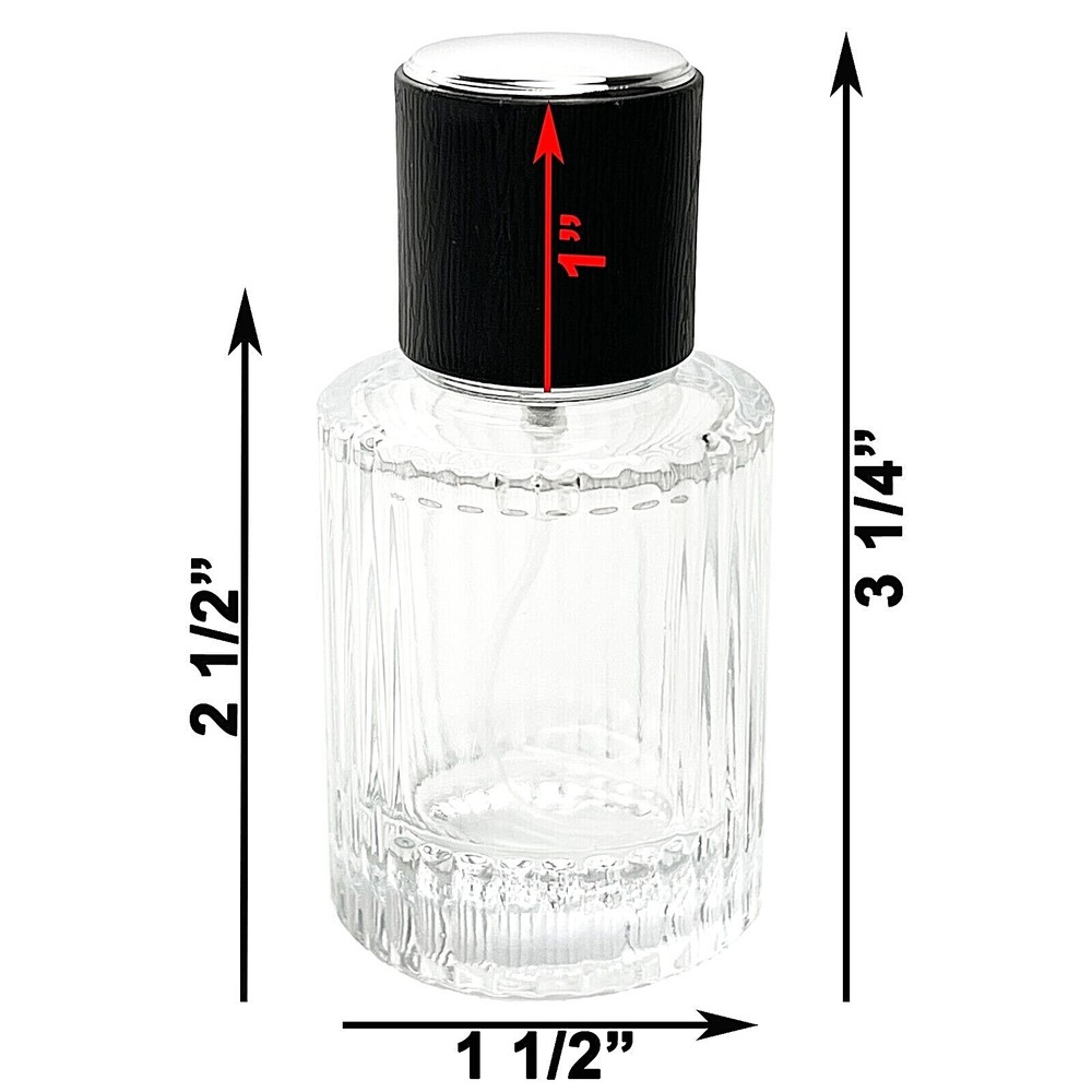 30ml 1oz Empty Thick Glass Perfume Black Silver Cap Spray Bottles Atomizer