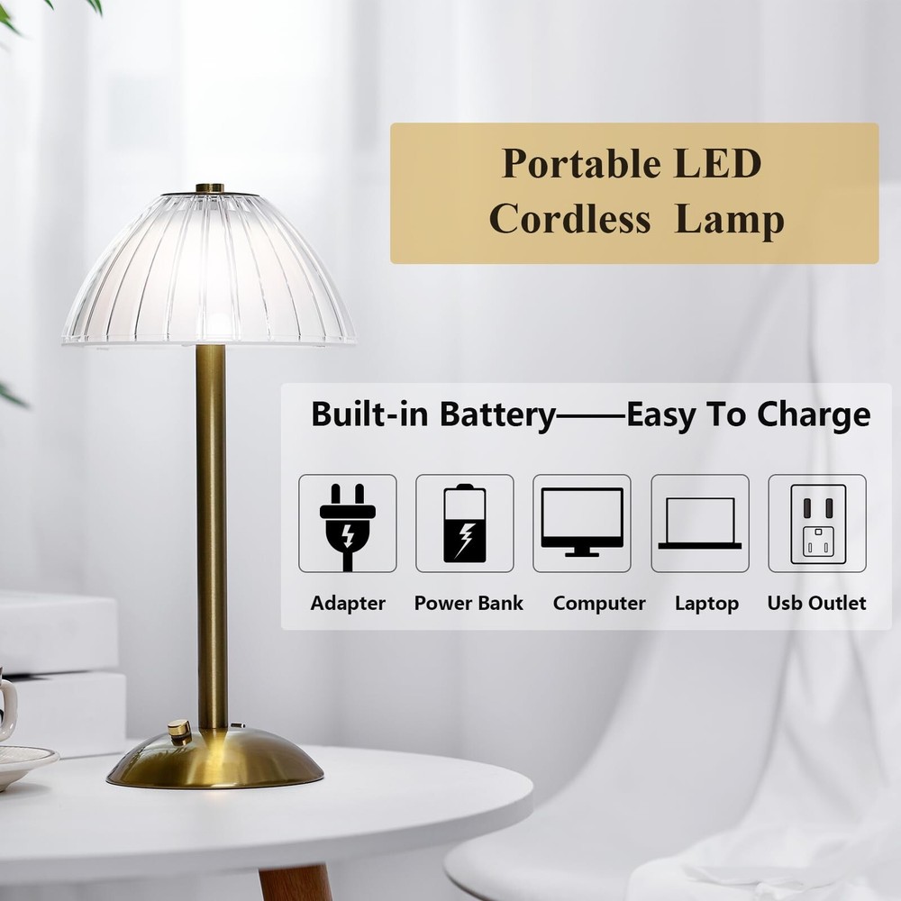 Liliful 2 Pcs LED Table Lamp, Portable Touch Rechargeable Battery with Dimmab...
