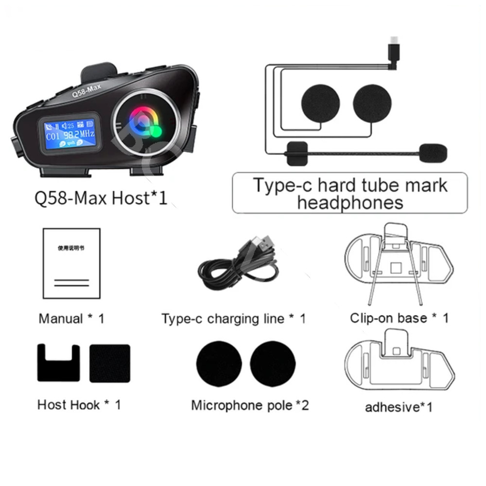 Motorcycle Bluetooth Intercom Helmet Headset Rider FM LCD Flashlight Waterproof