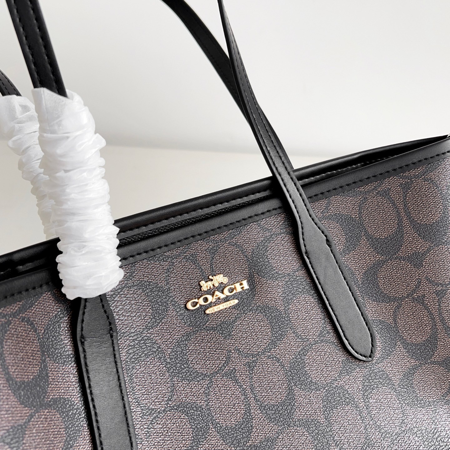 COA CU759 Small City Tote Signature Coated Canvas Black Brown Outlet Brand New