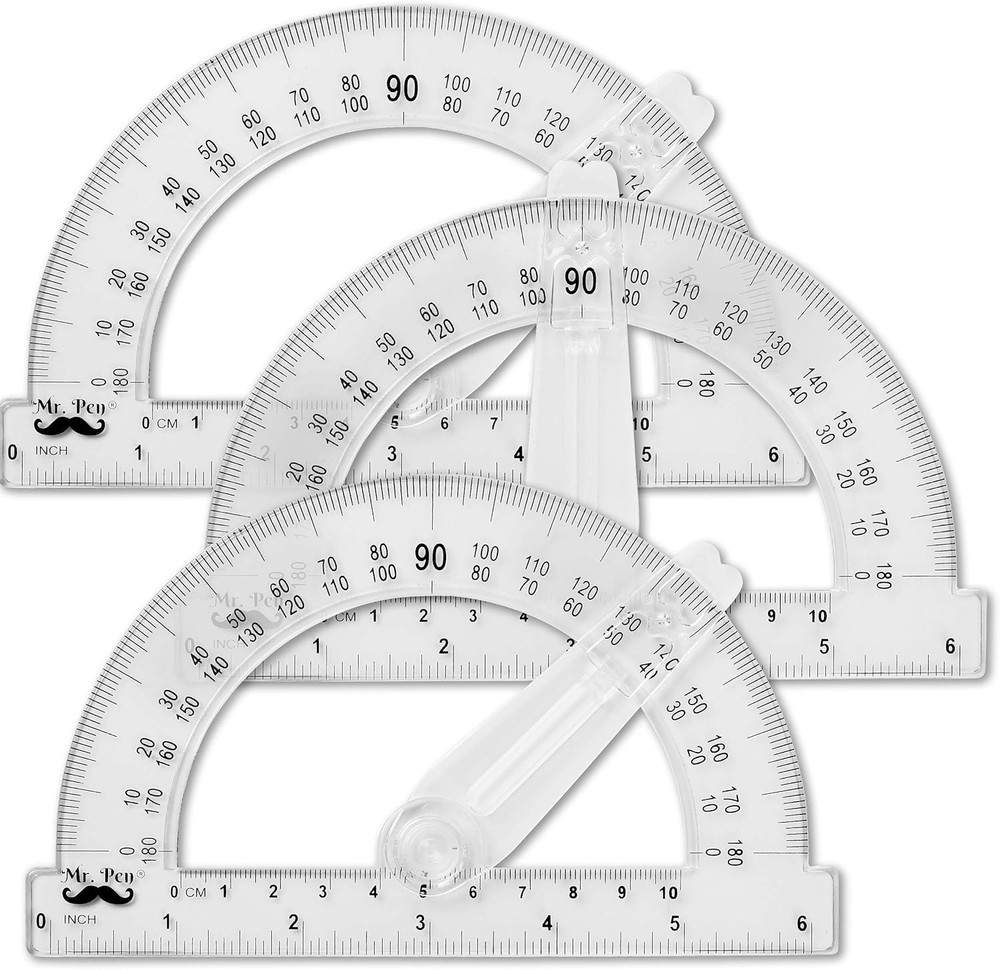 Plastic Protractor with Swing Arm, 3 Pack, 6 Inch, Clear Protractors for Geom...