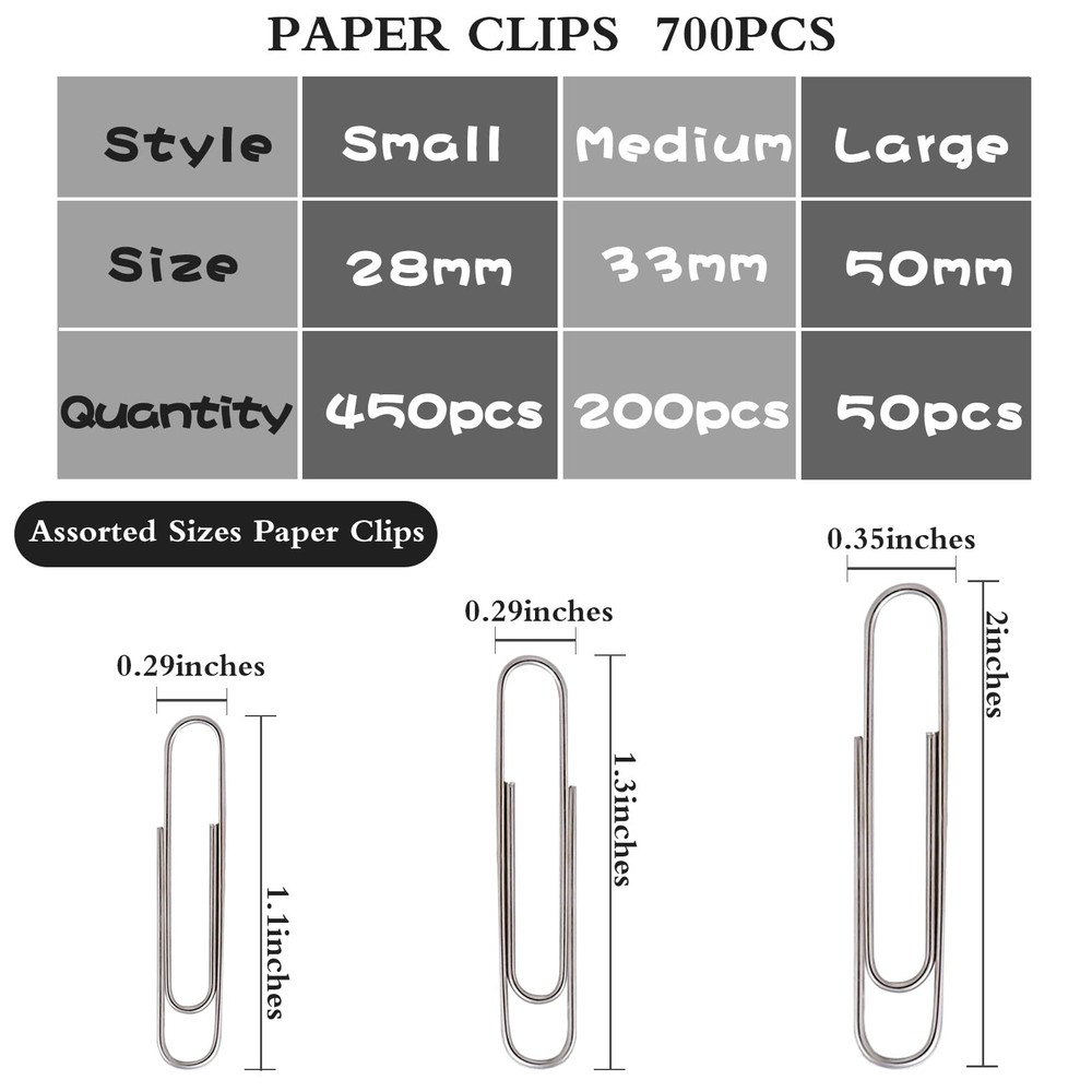 700pcs Paper Clips Assorted Sizes Large (700PCS) New