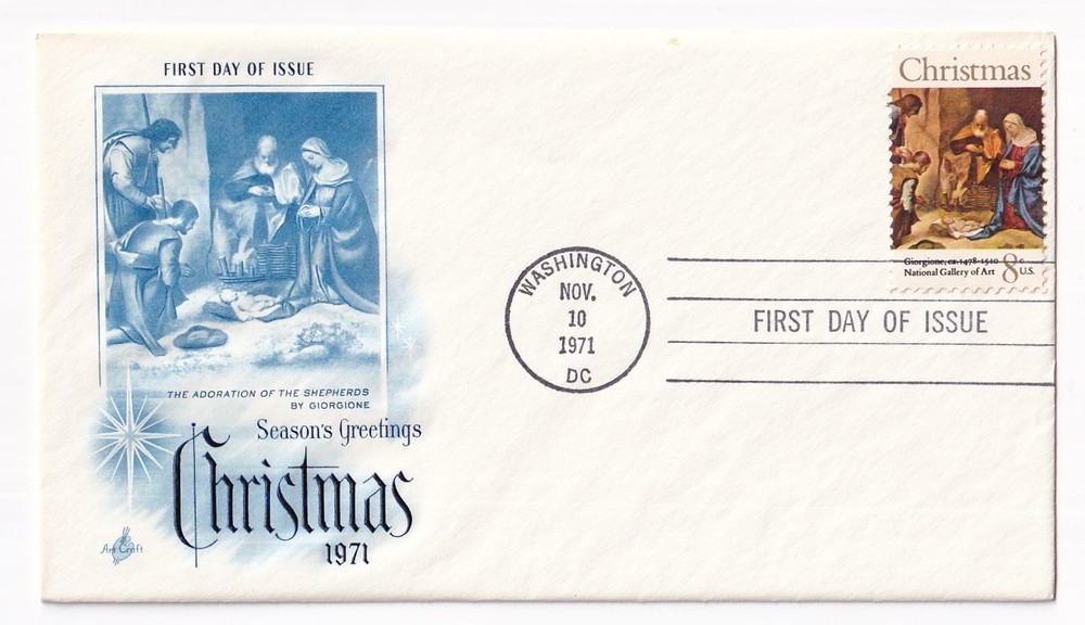 STAMP US SCOTT 1444 "Adoration of the Shepherds" 8 CENT 1977 FDC - D
