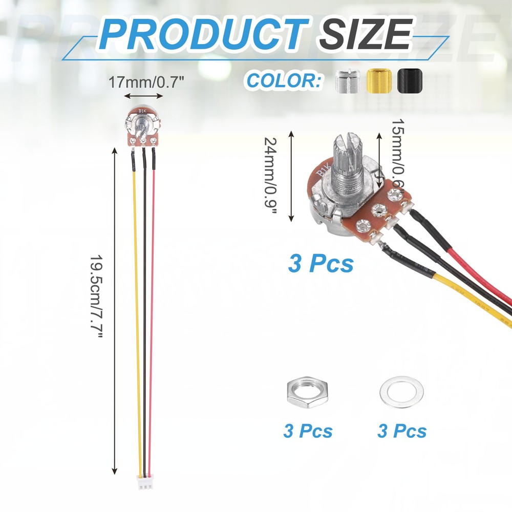 3Pcs WH-148 Potentiometer 3Pins B1K±20% Ohm Variable Resistor with 3 Knobs