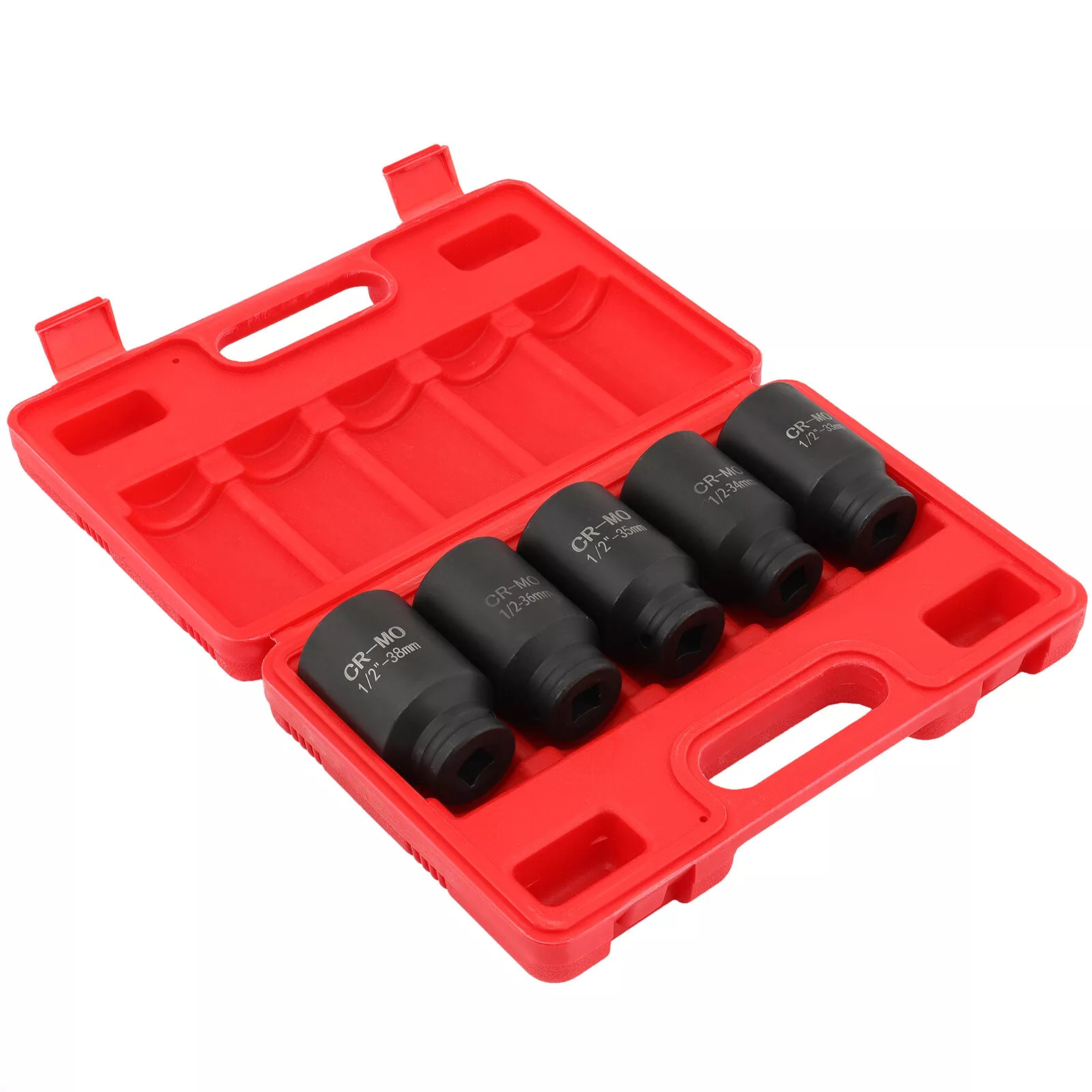 5Pcs 1/2" Drive Deep Impact Axle Hub Socket Set 6 Point 33mm 34mm 35mm 36mm 38mm