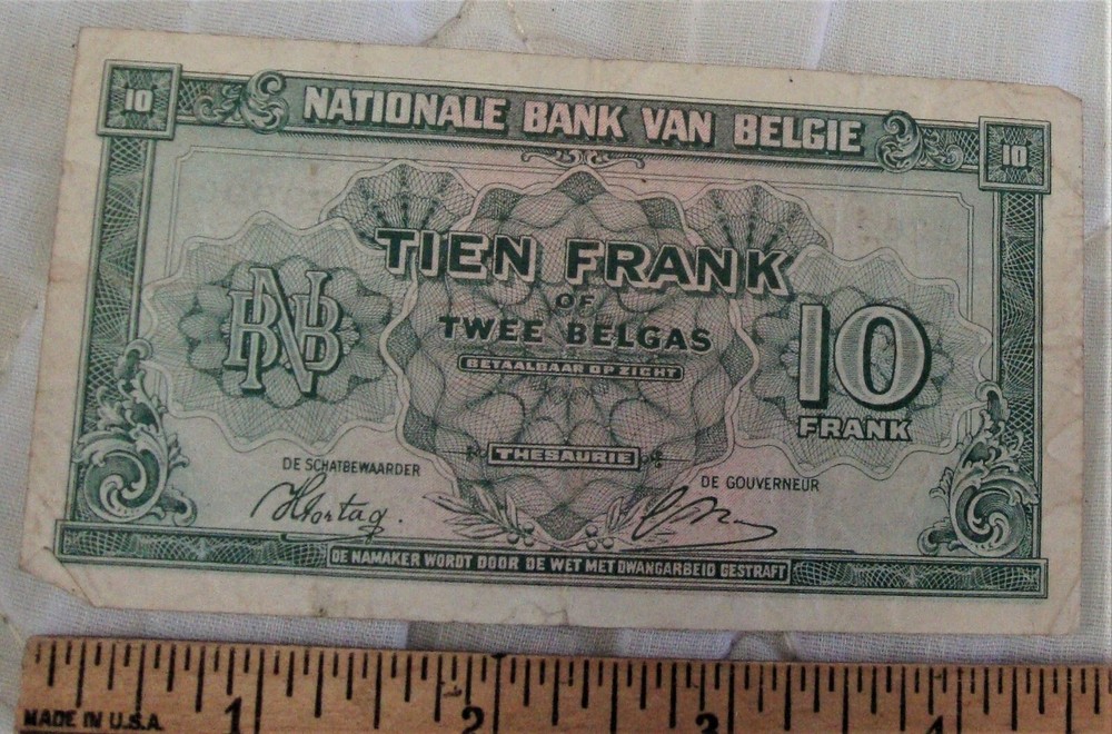 1943 Belgium 10 Francs Note
