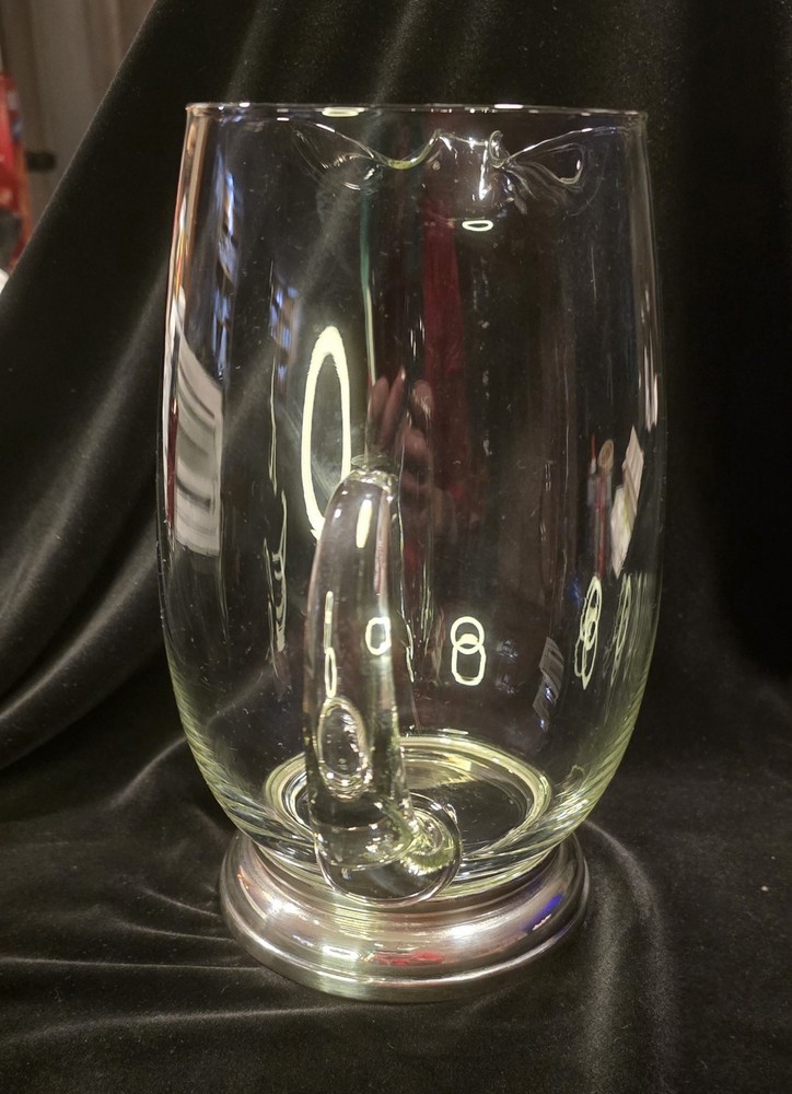 Large Glass Water Pitcher Silver Plate Base