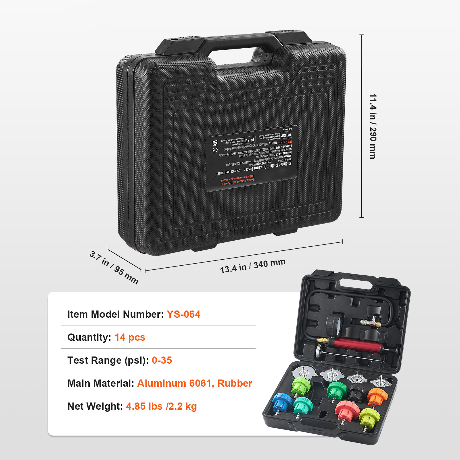 14 Pcs Radiator Pressure Tester Coolant Vacuum Purge Refill With Adapters