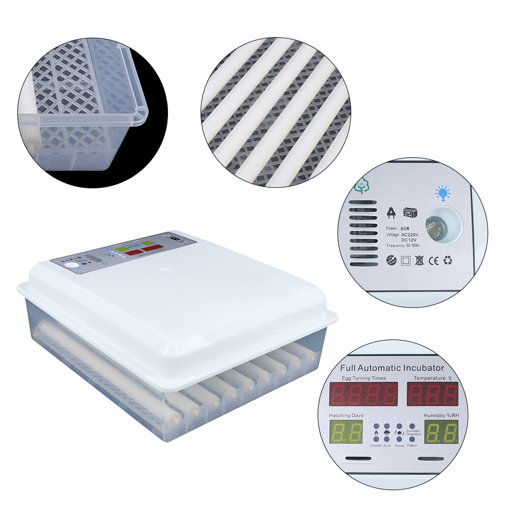 64 Eggs Digital Automatic Hatcher White Egg Incubator for Hatching Chicken Farm