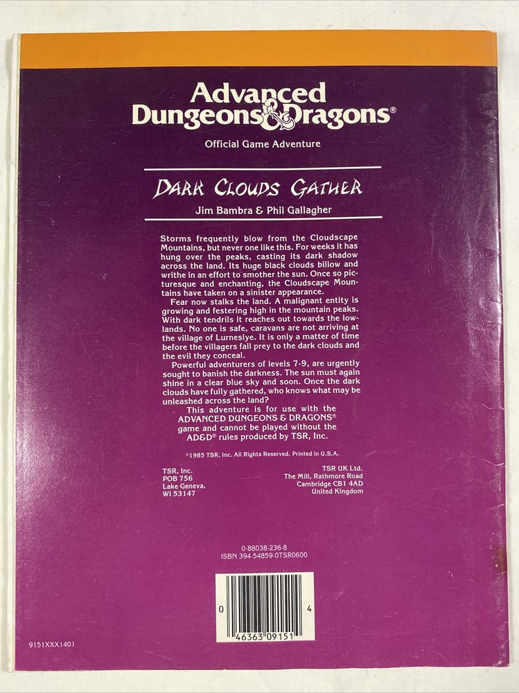 AD&D Module UK7 - DARK CLOUDS GATHER - COMPLETE - D&D TSR 9151