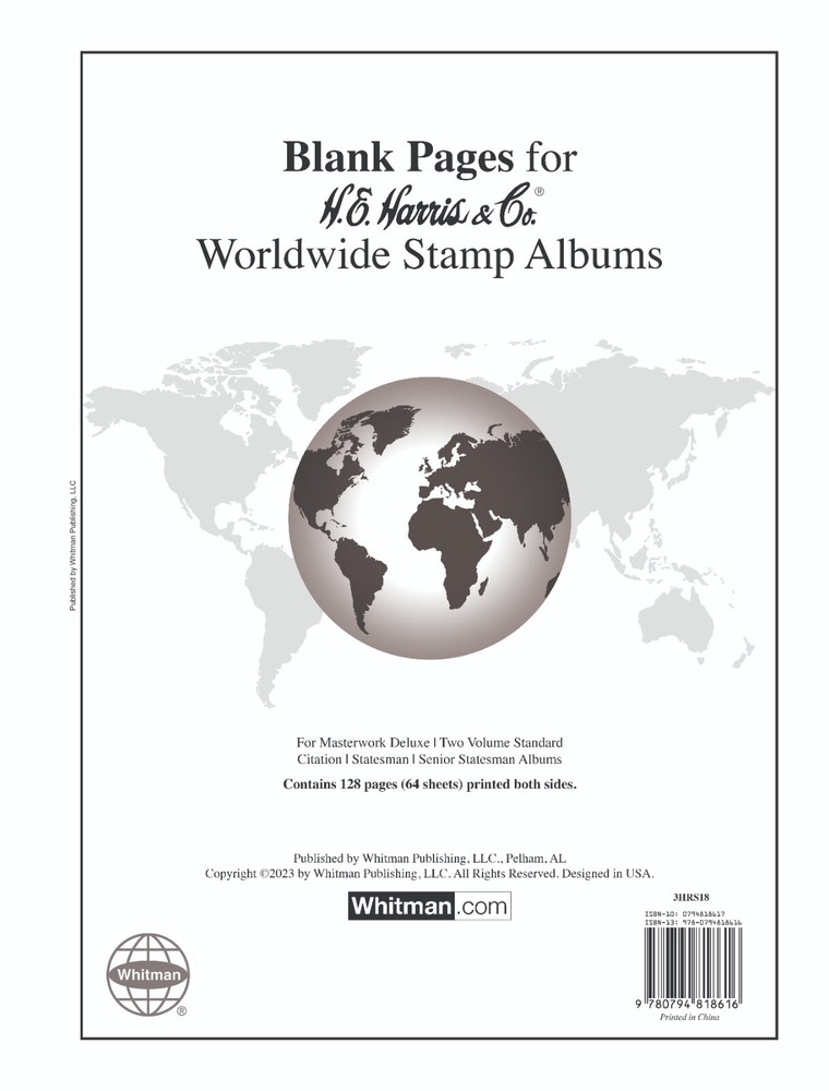 H.E. Harris & Co. BLANK PAGES for Worldwide Stamp Albums 3HRS18 Brand NEW!