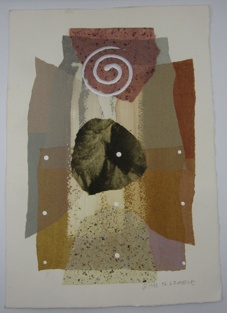 Signed 1998 PG Gravele mixed media abstract postmodern composition 10x15"
