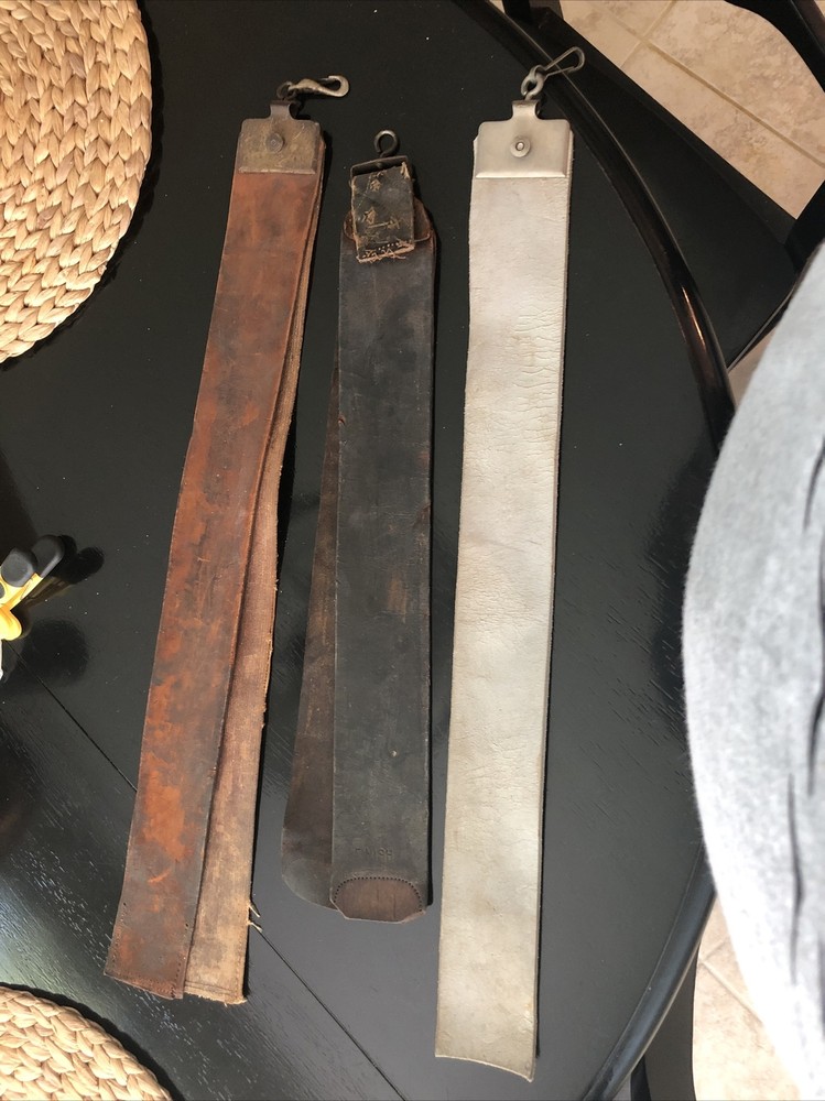 Vintage Antique Leather Barber Straight Razor Sharpening Strap Set