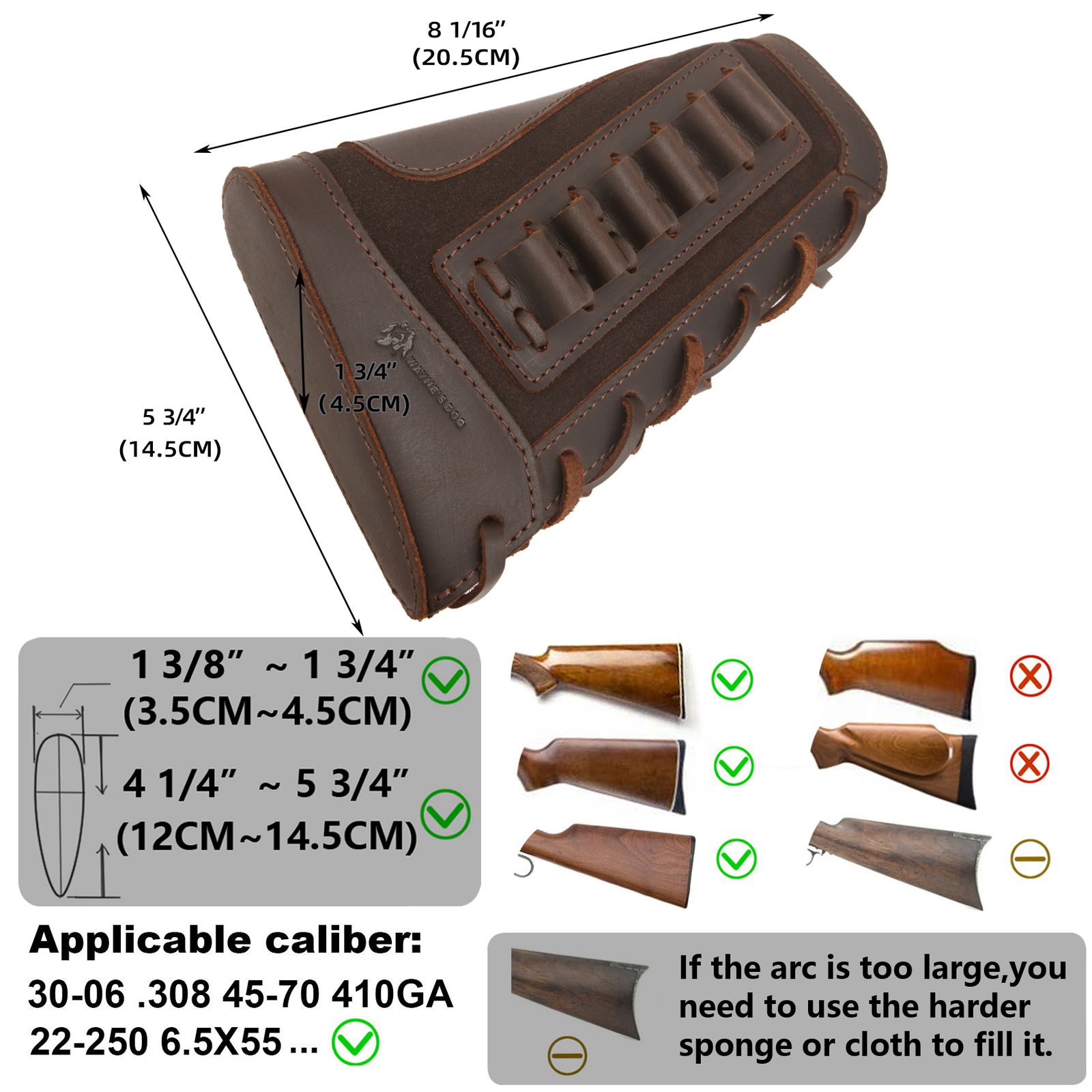 Leather Gun Rifle Cheek Rest Shell Holder Shotgun Recoil Pad for .308.22LR .357