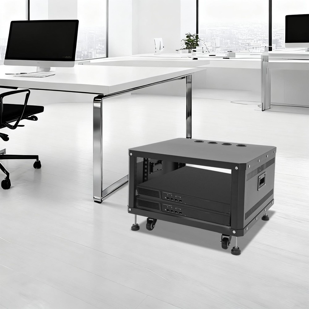 6U Open Frame Server Rack on Wheels with Locking Casters Black
