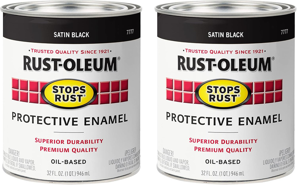 7777502-2PK Stops Rust Brush on Paint, Quart, Satin Black, 2 Pack