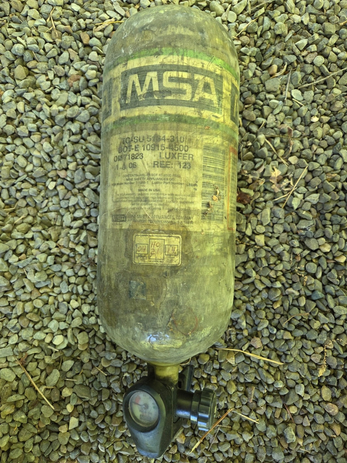 MSA 30 min 4500 psi Carbon Cylindar Air Tank VALVE & Gauge Paintball