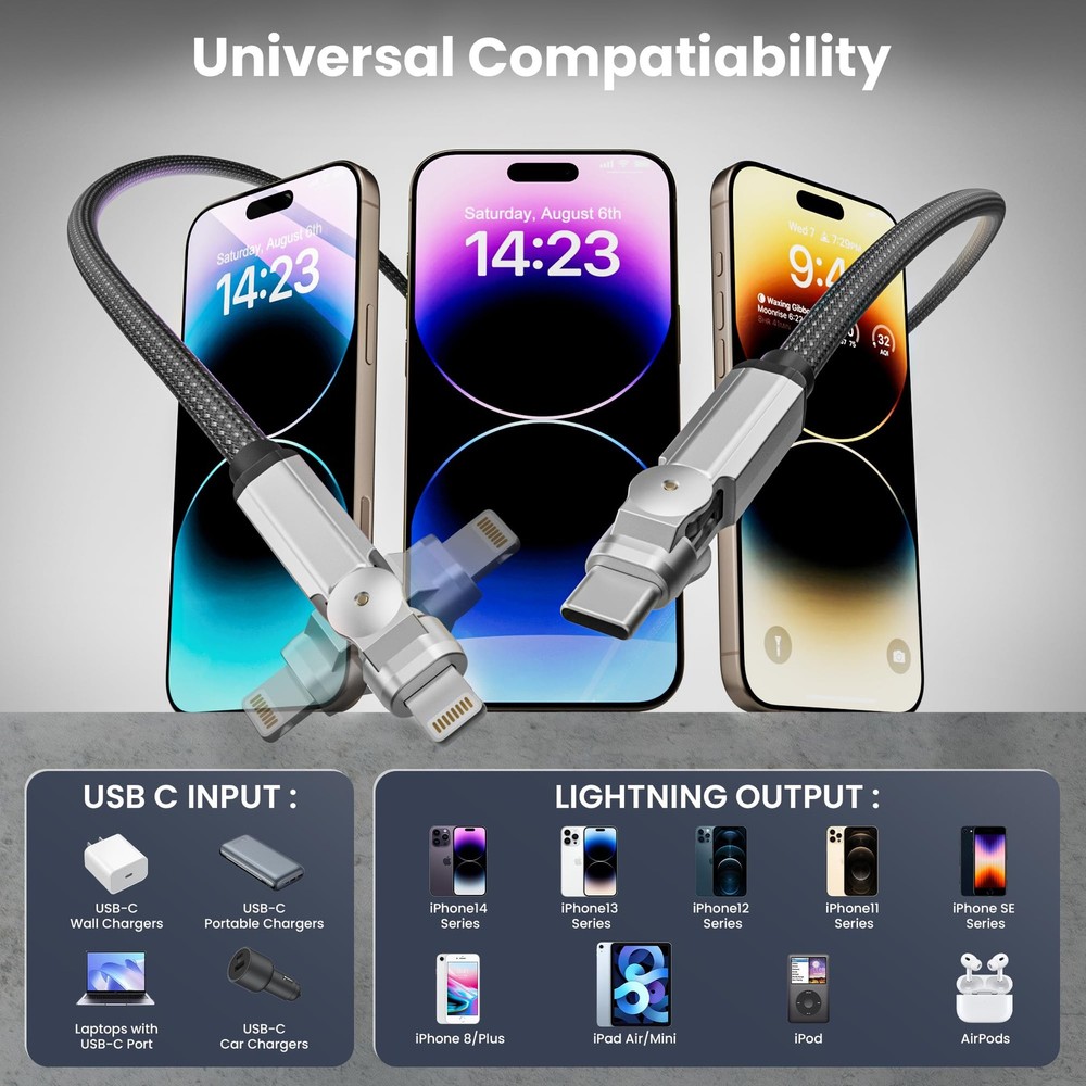 90 Degree USB C to Lightning Cable, 90 C Cable