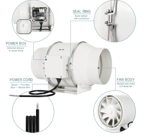 Hon & Guan Inline Duct Fan 6" High Effeciency HF-150P
