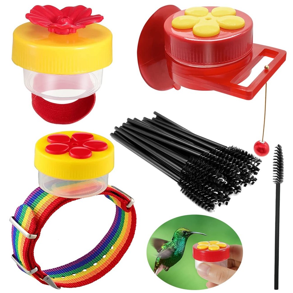 Hummingbird Wrist Feeder Set, 3 Pack Ring & Adjustable & red, yellow