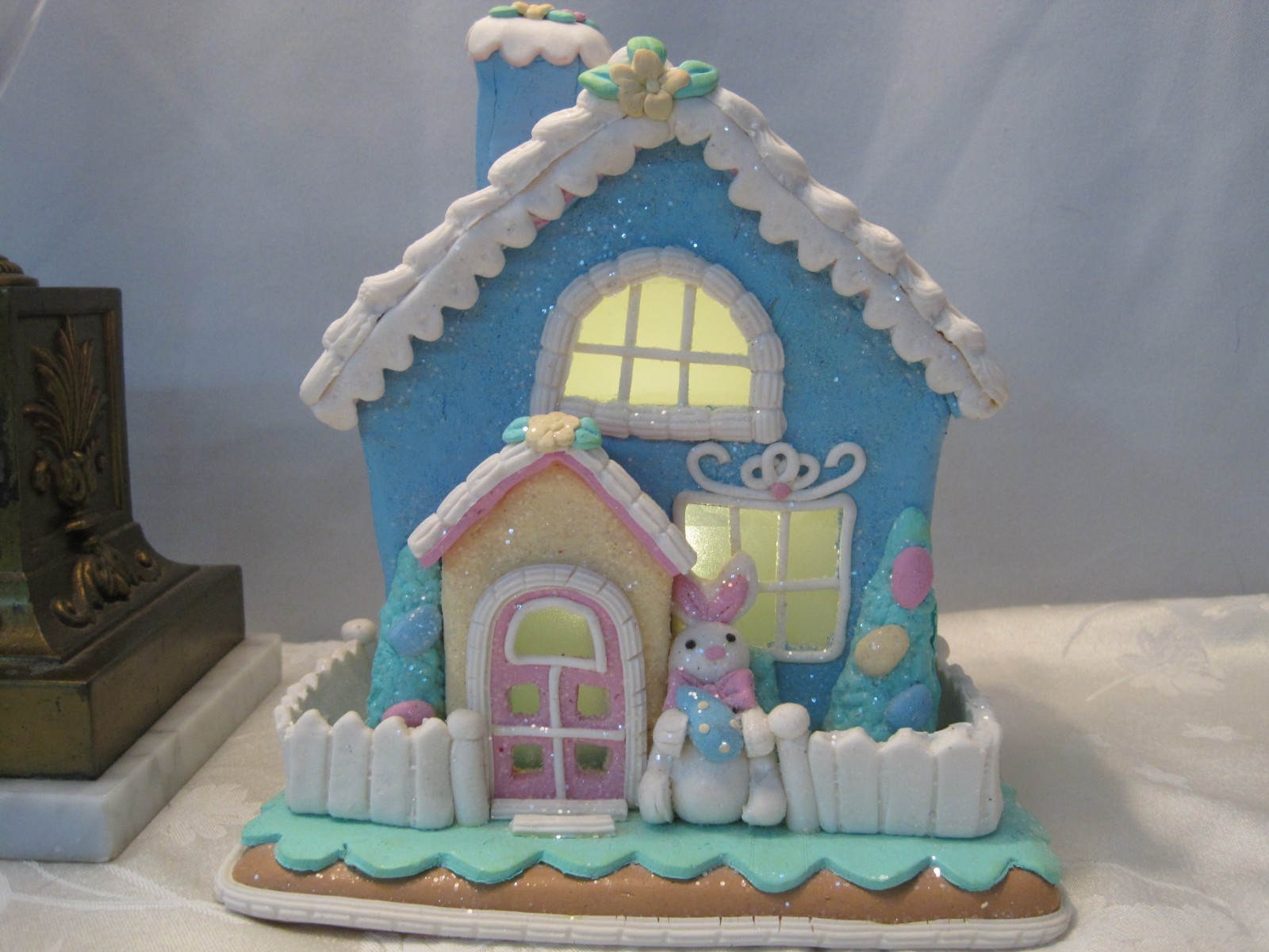 Cupcakes & Cashmere SUGARED Pastel Easter light up Gingerbread House Bunny