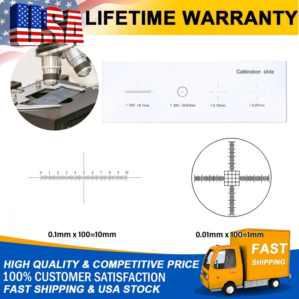 US 0.01mm Microscope Calibrating Ruler Reticle Calibration Slide Multifunctional