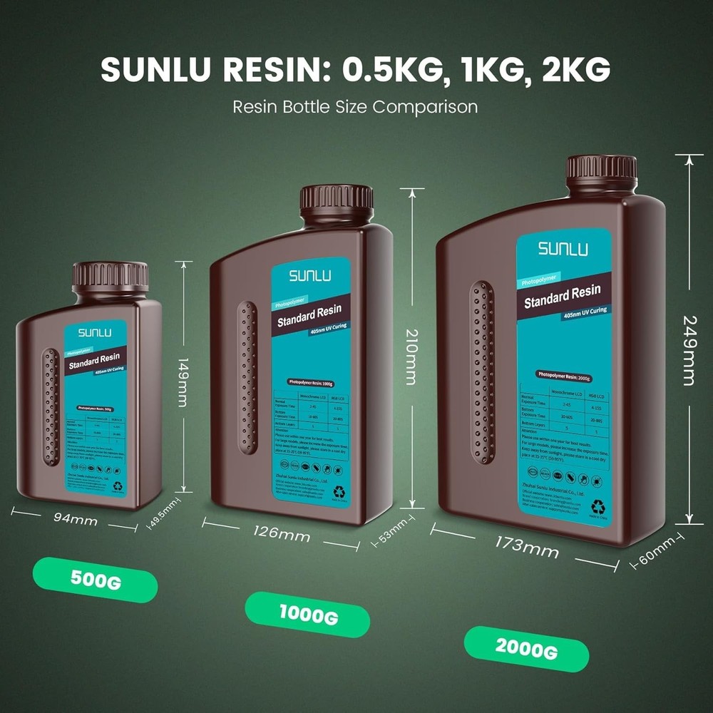 1kg Fast Curing 3D Printer Resin - Low Shrinkage, High Precision Grey Liquid