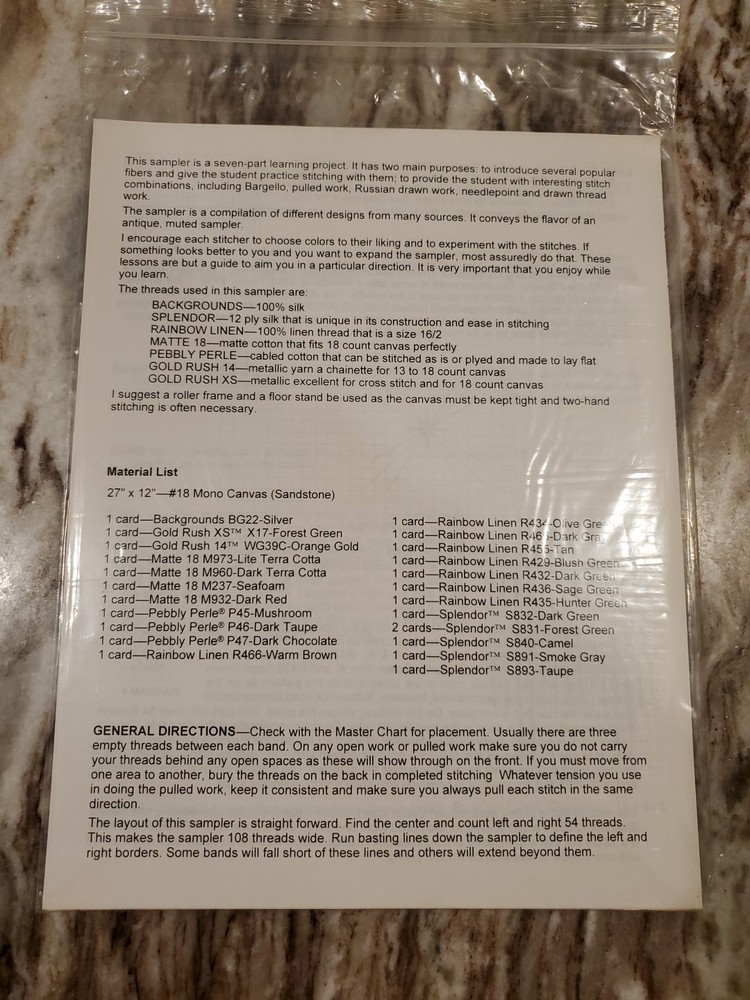AJR Patterson Design Rainbow Gallery Needlepoint Pattern "Robyn's Sampler"