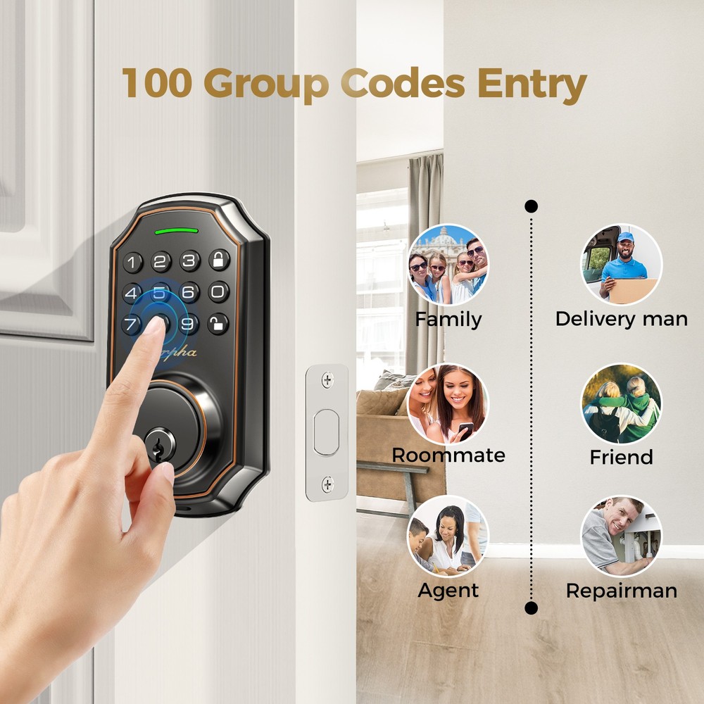 Keyless Entry Smart 100Code Door Lock Anti-Peeping Password Keypad Auto Deadbolt
