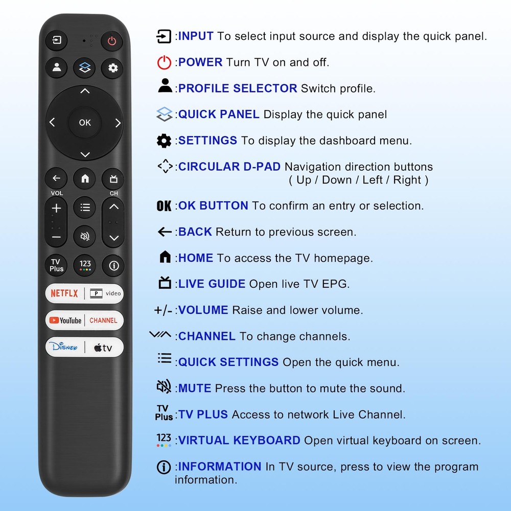 Replacement for TCL Google TV Remote Control,RC813 Compatible Balck