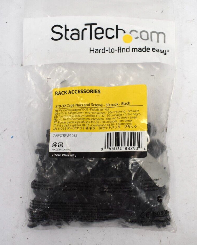 StarTech #10-32 Cage Nuts & Screws 50 Pack Black Hardware CABSCREW1032