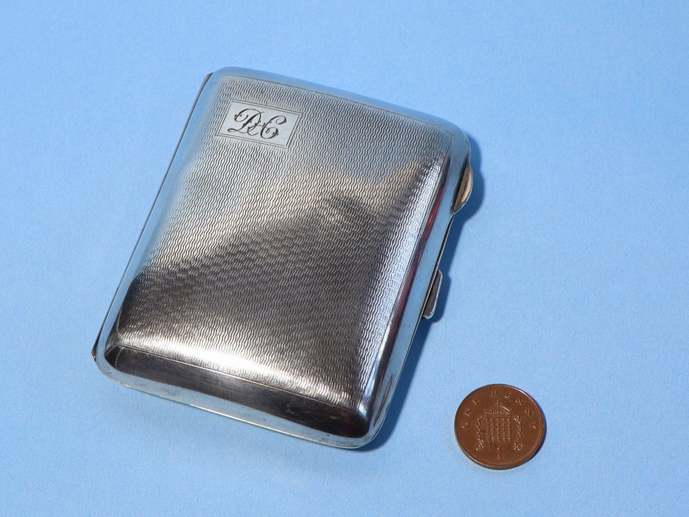 1931 Sterling Silver Cigarette Case with DC Initials + Gilt Interior dented #NM