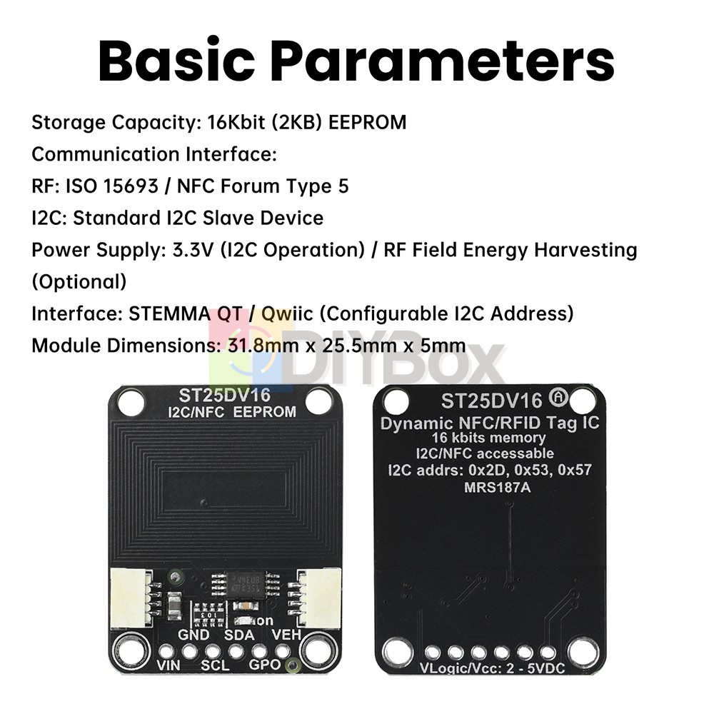 ST25DV16K I2C RFID Dynamic Tag Module RF Module Compatible with STEMMA QT/Qwiic