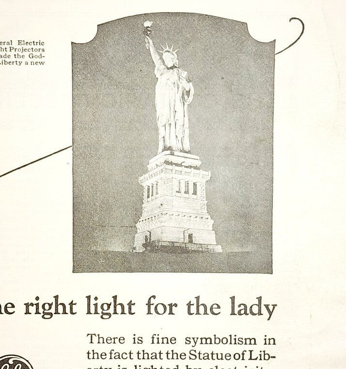 1923 General Electric Statue of Liberty Advertisement Ephemera 9 x 5.5"